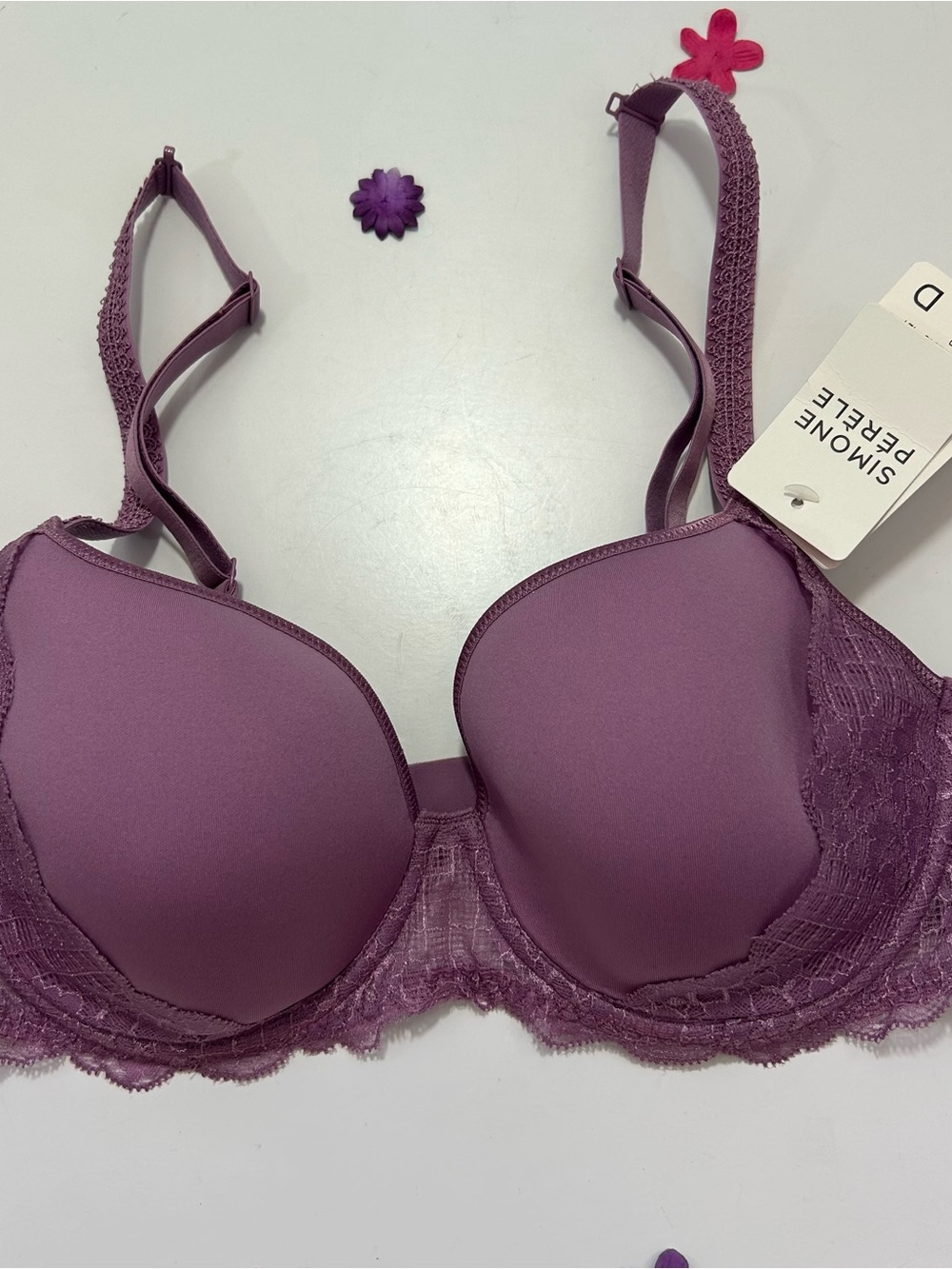 Simone Perele Purple Lace Underwire T-Shirt Bra 34D NWT